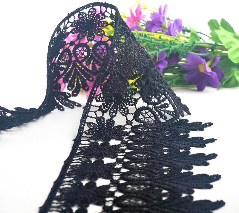 Kuasting 7.5 Yards Floral Lace Edge Trim 9CM Tassels Trim Width Europe Chips Pattern Inelastic Embroidery Lace for Sewing Making, DIY Crafts, Gift Wrapping, Wedding Decor (Black) - Image 3